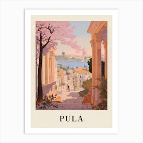 Pula Croatia 1 Vintage Pink Travel Illustration Poster Art Print