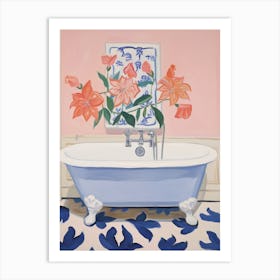 A Bathtube Full Hibiscus In A Bathroom 1 Art Print