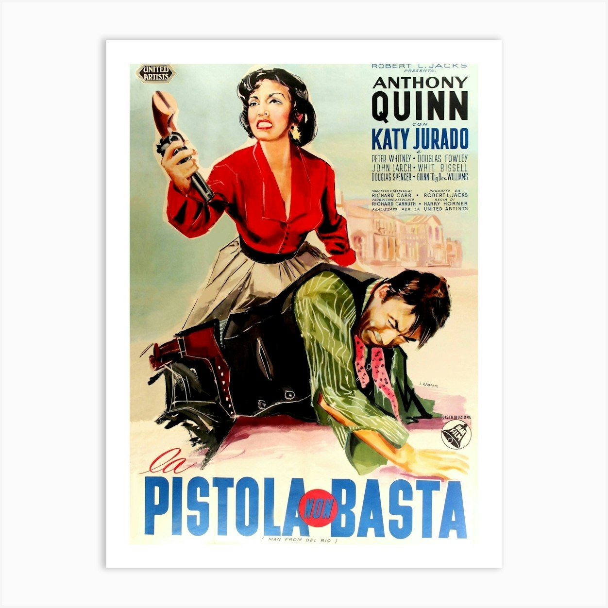 Man From Del Rio, Anthony Quinn, American Western, Italian Movie Poster, 1956 Art Print by Vintage Spirit