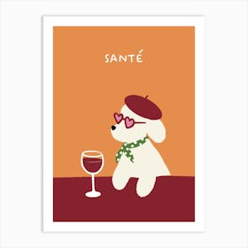 Sante - Dog with Wine Art Print