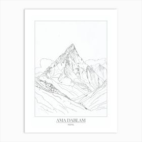 Ama Dablam Nepal Line Drawing 8 Poster Art Print