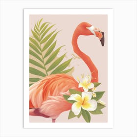 Andean Flamingo And Plumeria Minimalist Illustration 3 Art Print