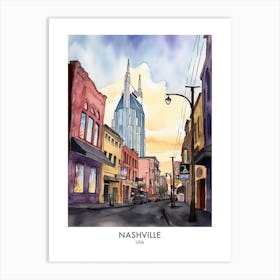 Nashville Watercolour Travel Poster 1 Art Print