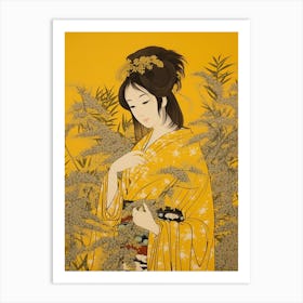 Nokanzou Goldenrod 2 Vintage Japanese Botanical And Geisha Art Print