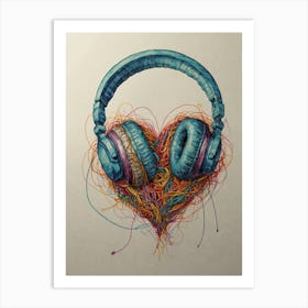 Headphones In A Heart Art Print