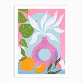 Still Life with Leaves in Vase Art Print