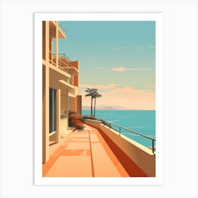 Malibu Beach California Mediterranean Style Illustration 1 Art Print