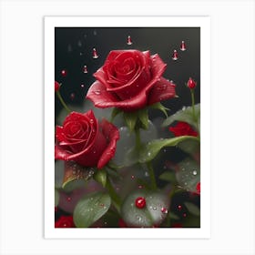 Red Roses At Rainy With Water Droplets Vertical Composition 94 Art Print