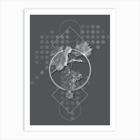 Vintage Grape Vine Botanical with Line Motif and Dot Pattern in Ghost Gray n.0100 Art Print