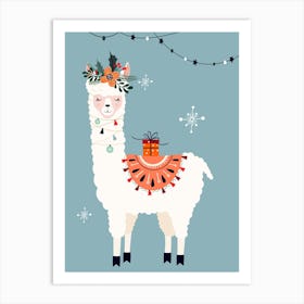 Merry Christmas Llama Art Print