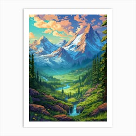 Mountainscape Pixel Art 3 Art Print