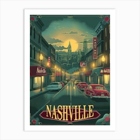 Vintage style Travel Poster Of Nashville Art Print