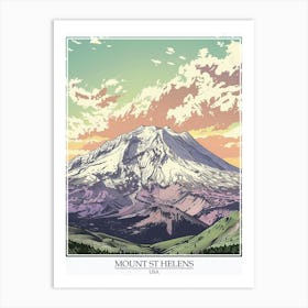 Mount St Helens Usa Color Line Drawing 6 Poster Art Print