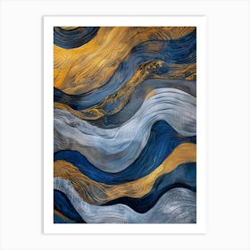 Blue And Gold Waves 4 Art Print