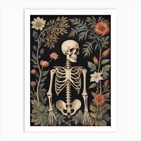 Botanical Skeleton Vintage Flowers Painting (75) Art Print