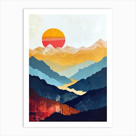 Sunset In The Mountains, Minimalism, Boho Art Print