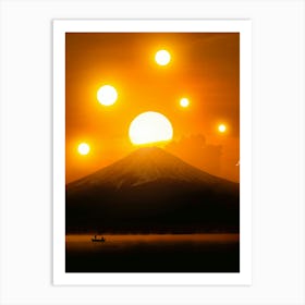 Six Suns Over Mount Fuji Asian Landscape Art Print