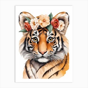 Baby Tiger Flower Crown Bowties Woodland Animal Nursery Decor (39) Art Print