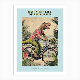 Dinosaur Riding A Bike Retro Style 1 Poster Art Print