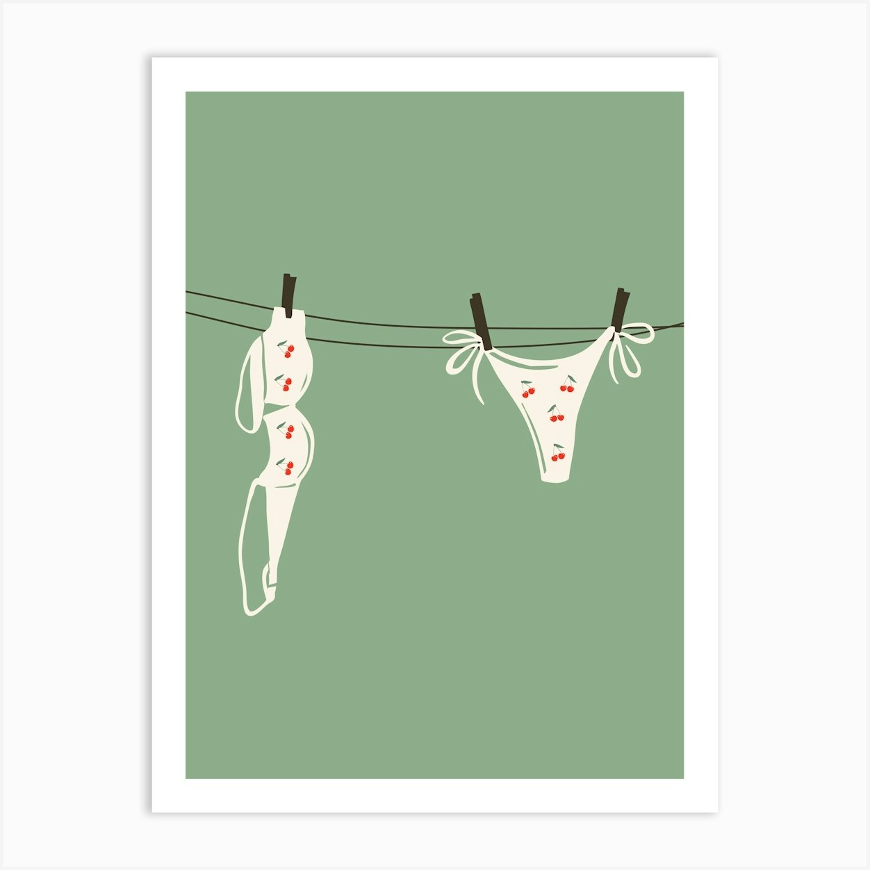 Cherry Bikini Hanging On Clothesline Art Print by House of Saturn