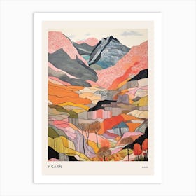 Y Garn Wales Colourful Mountain Illustration Poster Art Print