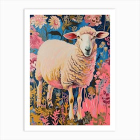 Floral Animal Painting Sheep 2 Art Print