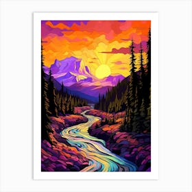 Mount Rainier National Park Retro Pop Art 3 Art Print