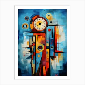 Clock Tower 3, Abstract Vibrant Colorful Modern Cubism Style Art Print