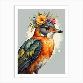 Bird With Flowers On Its Head 10 Art Print