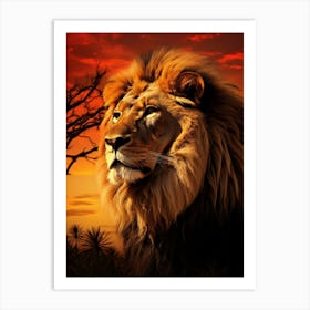 African Lion Sunset Painting 1 Art Print