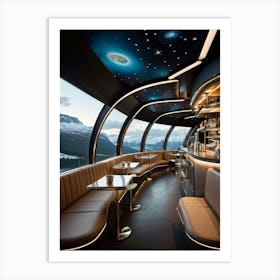 Hyper Realistic Scandinavian Design Coffee Shop Integrated Into A Spaceship Galley Blending Minimal Art Print