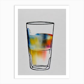 Mind Eraser Minimal Line Drawing With Watercolour Cocktail Poster Art Print