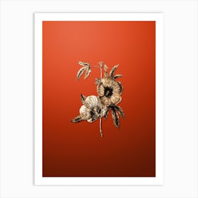 Gold Botanical Mr. Lindley's Hibiscus on Tomato Red n.0628 Art Print