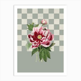 Peony, Retro Botanical in Sage Green and Pink Art Print