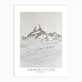 Aoraki Mount Cook New Zealand Line Drawing 1 Poster 2 Art Print