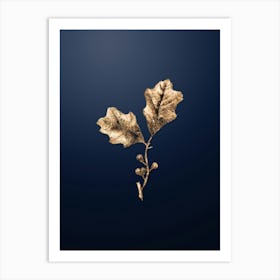 Gold Botanical Bear Oak Leaves on Midnight Navy n.1390 Art Print