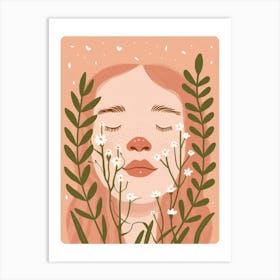 Girl With Flowers And Leaves 2 Art Print