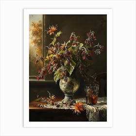 Baroque Floral Still Life Bee Balm 2 Art Print