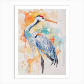 Crane Colourful Watercolour 4 Art Print