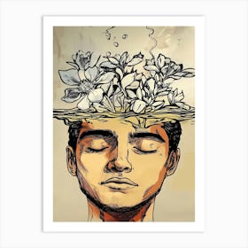 Man With Flowers In His Head 1 Art Print