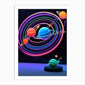 Default Neon Black Light Sgraffito Solar System 3d Illustratio 2 (9) Art Print