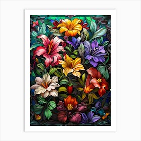 Colorful Stained Glass Flowers 21 Art Print