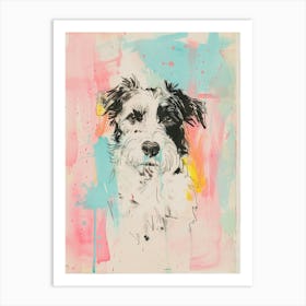 Colourful Polish Lowland Sheepdog Dog Line Illustration 1 Art Print