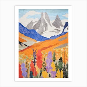 Mount Cook New Zealand 2 Colourful Mountain Illustration Art Print