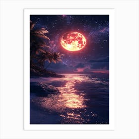 Full Moon Over The Beach 1 Art Print