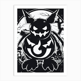 Pokemon Halloween Jack O Lantern Black And White Pokedex Art Print