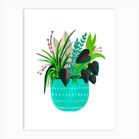 Teal Potted Plant Art Print