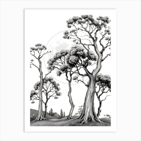 Black And White Drawing Of Trees Art Print