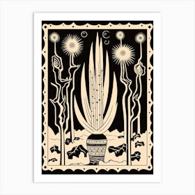 B&W Cactus Illustration Trichocereus Cactus 1 Art Print