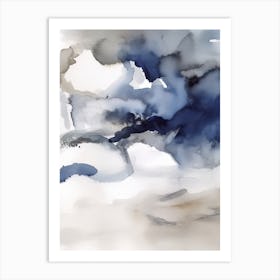 Watercolour Abstract Navy And Grey 8 Art Print
